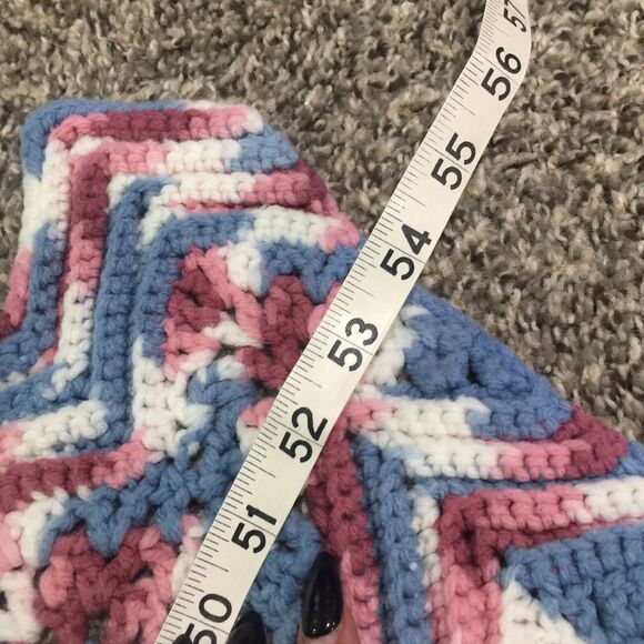 Vintage Handmade Crochet Throw Blanket Heavy Knit Zig Zag Pink Blue White 64x72 - Picture 3 of 4